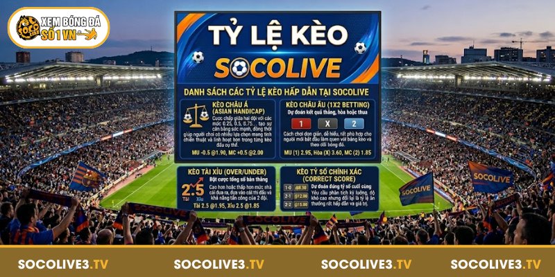 Tỷ Lệ Kèo Socolive - Dữ Liệu Kèo Chuẩn, Cập Nhật 24/7 2 Danh sách các tỷ lệ kèo hấp dẫn tại Socolive